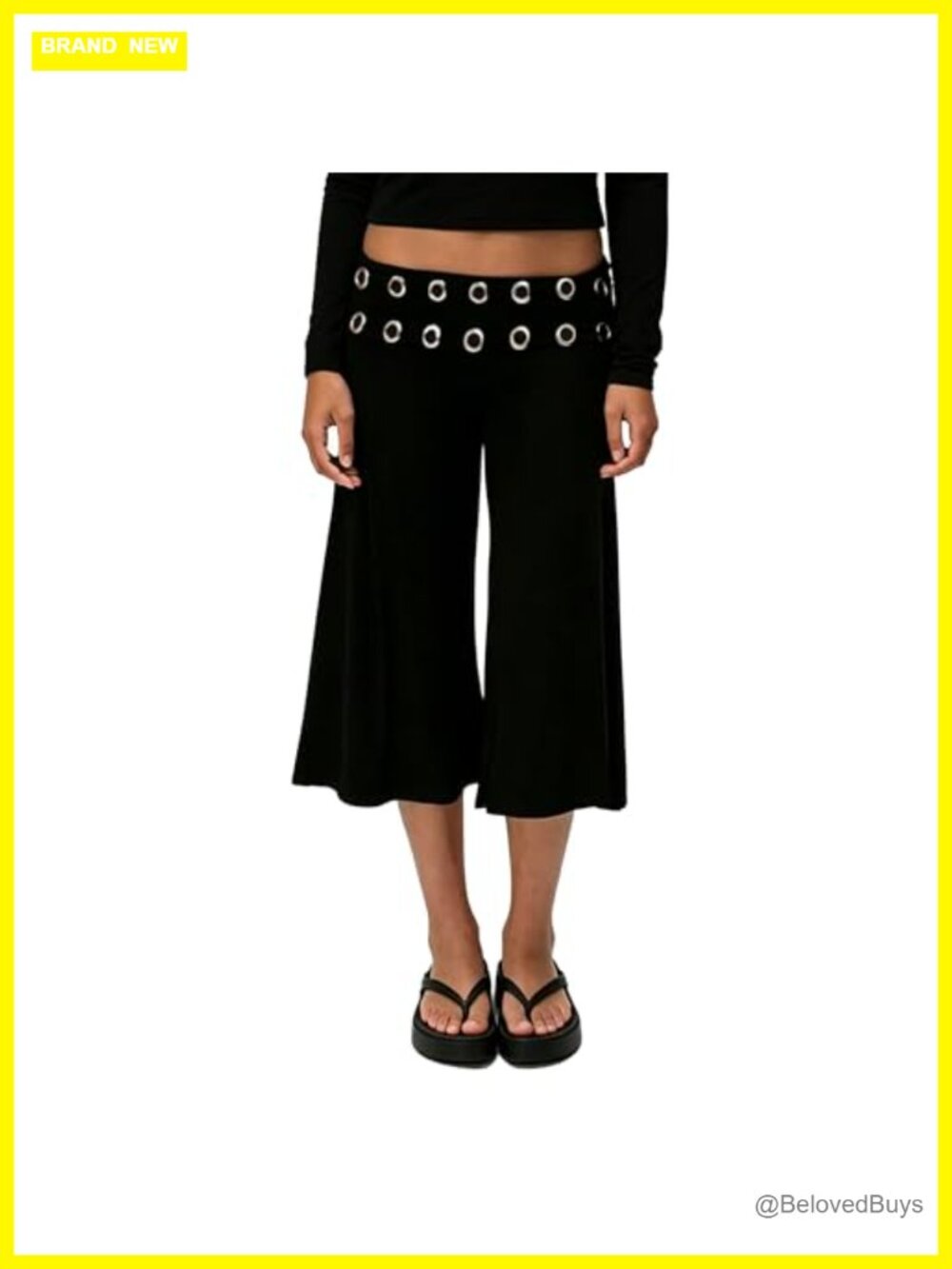 Gaucho Capri Pants Fold Over Flowy Wide Leg Pull On Women